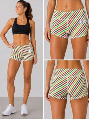 FLEO Candy Cane Stripe Booty Shorts XS Christmas Red Green Athletic